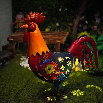 LIFFY Metal Chicken Yard Art,18" Solar Rooster Garden Statues Outdoor,Farm Animal Lawn Decorations Outside,Unique Gift for Home Decor & Rooster Lovers