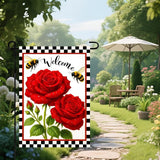 IVN Welcome Garden Flag 12x18 Inch Double Sided Spring Summer Garden Yard Flags Red Rose Flowers Bees Decorative Small Flags for Outdoor Seasonal Front Door Lawn Porch Patio Decor Yard Flag