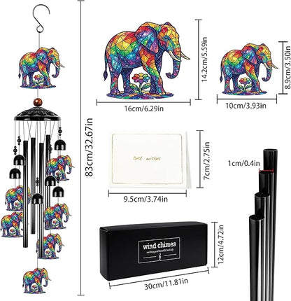 Mothers Day Elephant Gifts for Women, Colorful Elephant Wind Chimes for Outside, Outdoor Windchime for Home Garden Patio Porch Yard Decor