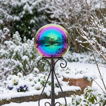 8 inch Diameter Gazing Ball,Rainbow Stainless Steel Polished Reflective Smooth Garden Sphere Globe Mirror,Colorful and Shiny Addition to Any Garden or Home