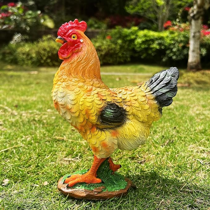 Rooster Garden Statue Decorations, Outdoor Sculpture Chicken Farm Animals Decoration, Chicken Gift Home Decor for Backyard Patio & Lawn Ornament (colorful hen)