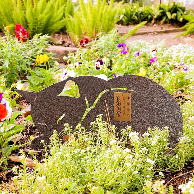 RealSteel Garden Art Cats 3 Pack (2nd Edition) – Metal Cat Yard Stakes & Outdoor Garden Statues – Decorative Lawn & Patio Art for Cat Lovers – Zen Garden & Spring Outdoor Décor – Penny Vein
