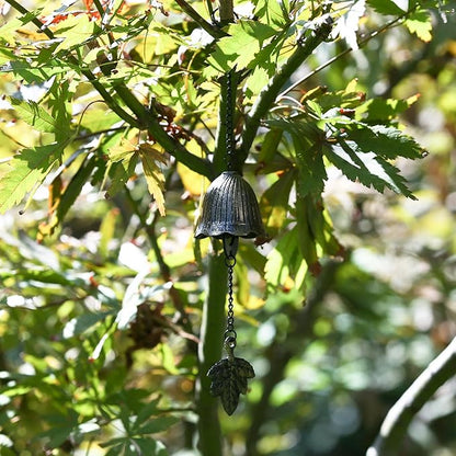 Japanese Wind Chime Cast-Iron Outdoor Ornament for Garden, Patio & Balcony, Hanging Metal Wind-Bell Decoration Gift, Blessing Pendant Windchime, Flower & Maple Leaf