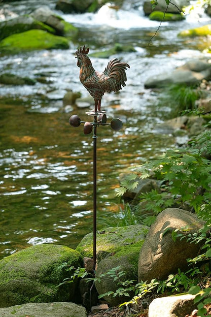 Metal Rooster Wind Spinner for Yard and Garden Statue Décor,79" Antique Copper Chicken Yard Spinner Outdoor,Kinetic Wind Sculptures & Spinners,Metal Animals Garden Stake for Patio,Lawn,Backyard