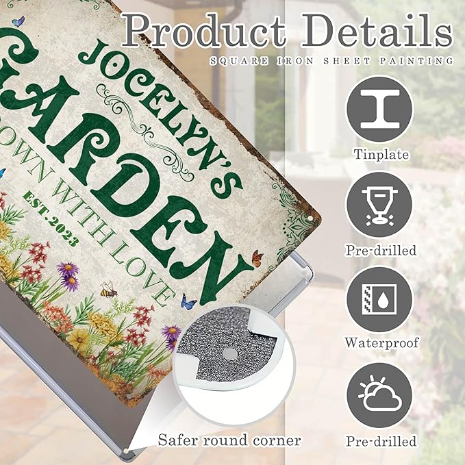 Personalized Garden Signs for Outside Custom Metal Tin Sign for Women, Retro Welcome Metal Sign for Patio, Yard Rustic Funny Home Decor Gifts for Mothers Day, Grandmas, and Gardening Lovers