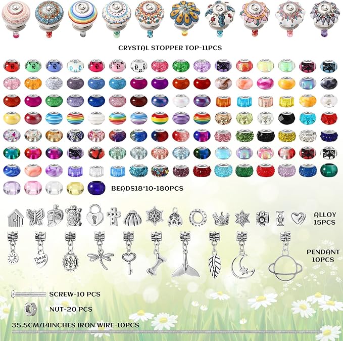 Silipull 255 Pcs 14 Inch Garden Stakes Decorative Ceramic Mushroom and Pumpkin Round Beaded Garden Stakes Decor Fairy Sticks for Indoor Outdoor Yard Lawn Pathway Patio Decoration