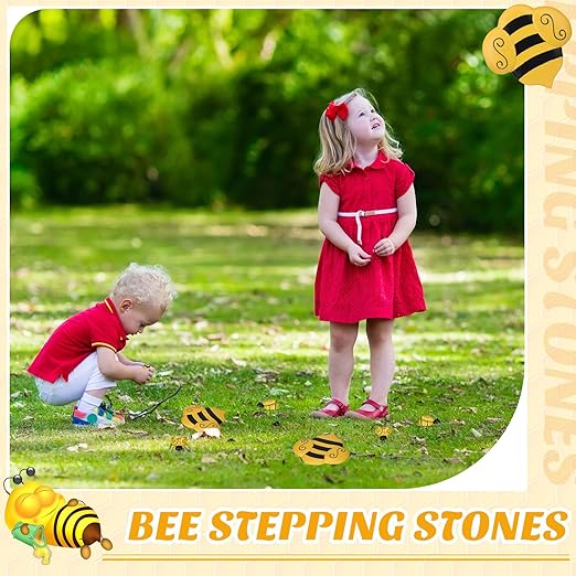 Hollowfly 10 Pcs Bee Stones Decor for Outside Metal Bees Stepping Stones Art Lawn Ornaments 3 Size Lively Holiday Yard Decorations Bee Gifts Mom Gifts Bees Yard Decorations