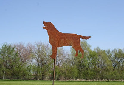 Pets and Farm Animals Metal Garden Landscape Stake (9" Wide Labrador Dog on Stake, Naturally Rusted)