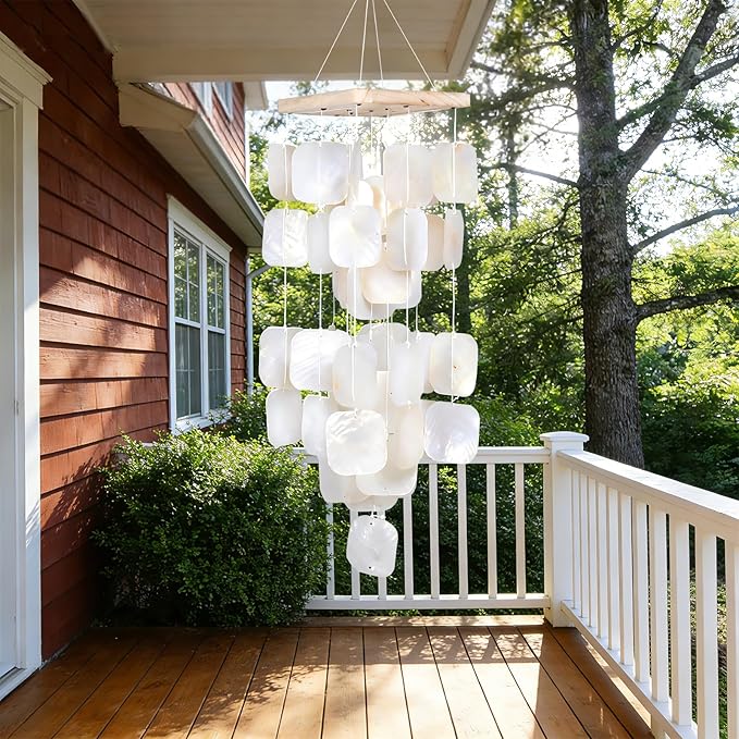 MUMTOP Shell Wind Chimes for Outside Clearance, Tropical White Capiz Shell Wind Chime for Patio,Indoor,Outdoor,Garden,Yard,Coastal,Beach Decor or Gifts for Women,Girl