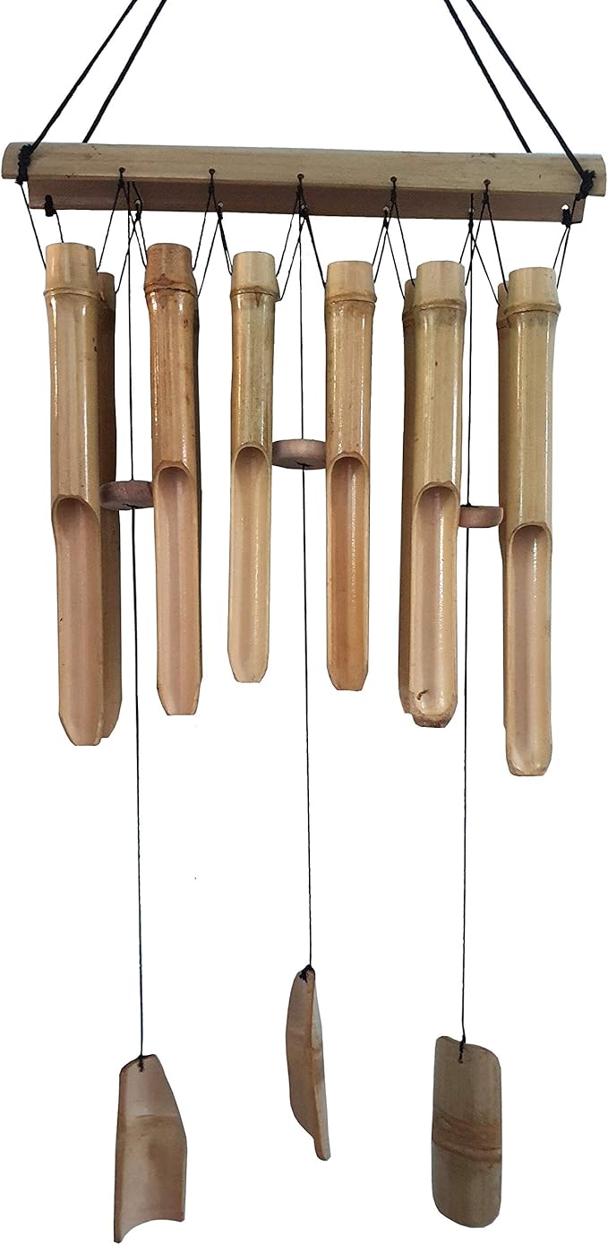 Large Simple Bamboo Wind Chimes, 12 Tubes Double Row, Patio Garden Home Décor, Handmade Natural Beautiful Sound 34 inch