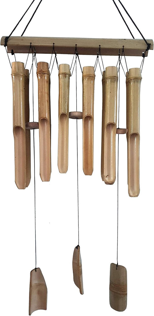 Large Simple Bamboo Wind Chimes, 12 Tubes Double Row, Patio Garden Home Décor, Handmade Natural Beautiful Sound 34 inch