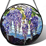 DASTOLL Stained Glass Window Hanging, Purple Wisteria Flowers Suncatcher for Doors Window Home Plant Sun Catchers Decoration Mother's Day Birthday Gifts for Women, Men, and Mom 9.8x9.8 in