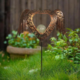 Solar Garden Lights Waterproof Metal Solar Warm White LED Stake Light Memorial Gift Metal Stakes Lights Crackle Glass Light for Lawn, Pathway, Patio Decor (Heart-Wing)