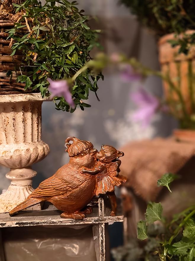 Cast Iron Fairy & Bird Garden Statue – Vintage Rustic Outdoor Decor, Heavy-Duty Metal Figurine for Patio Lawn Porch Flower Beds & Home Accents, Weather-Resistant Yard Ornament (Rustic-A)