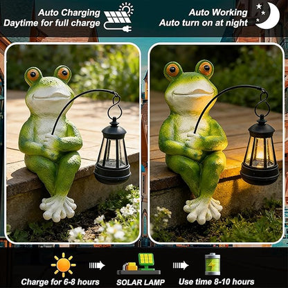 Teaeeno Solar Garden Statues Loving Frog Garden Decor Figurine Lights for Outside, Yard Decorations Outdoor Patio Decor, Gardening Gifts for Women