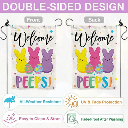 Easter Garden Flag (12x18) Double Sided - Welcome Bunny Spring Yard Flag - Easter Decorations Outdoor - Holiday Flag for Porch Patio Lawn Garden Decor