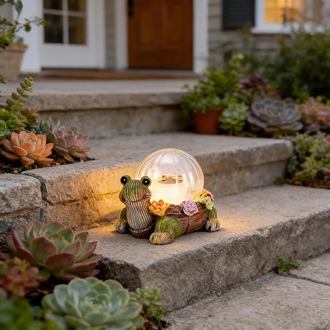 Mini Solar Turtle Statue Lights for Garden Decor with LED Outdoor Figurine Lighting Resin Succulent Tortoise Decorations for Patio Lawn Yard Home Valentine Mom Wowen Gifts