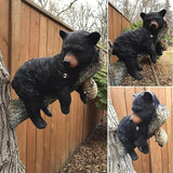 Black Bear Cub & Tree Faces Outdoor Decor - Statue with Stump Sculpture, Garden Peeker Tree Hugger Art for Outdoor Garden Decoration