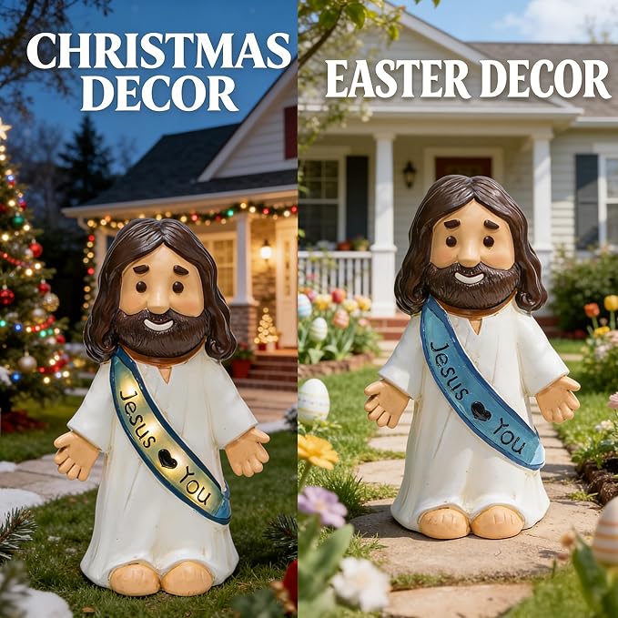 LIULO TOOL Jesus Love You Solar Lighted Figurine, 10.4 Inch Resin Religious Christian Statue, Glowing Christian Gifts for Indoor Home and Outdoor Garden Decorations, Gift for Mom Grandma