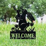 Glitzhome Easter Rabbit Decorative Garden Stakes, 30" H Black Metal Silhouette with Welcome Sign and Butterfly Cutout, Iron Yard Lawn Spring Decor or Wall Decor