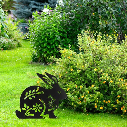 Yardwe Metal Rabbit Garden Stake 10.62X8.46 Inch Outdoor Lawn Ornament Bunny Silhouette Decorative Yard Art for Patio Garden Walkway and Easter Yard Stakes