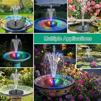 Solar Fountain for Bird Bath with Lights, Solar Bird Bath Fountains with 7 Nozzles, Outdoor Solars Water Fountain Pump for Birds Baths, Garden, Pool, Pond