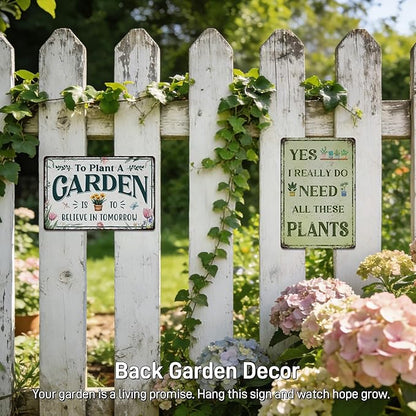 PAIION Vintage Metal Garden Decor Tin Sign - To Plant A Garden Is To Believe In Tomorrow, Funny Gardening Gifts for Plant Lovers Greenhouse Backyard Decor 8x12 Inch