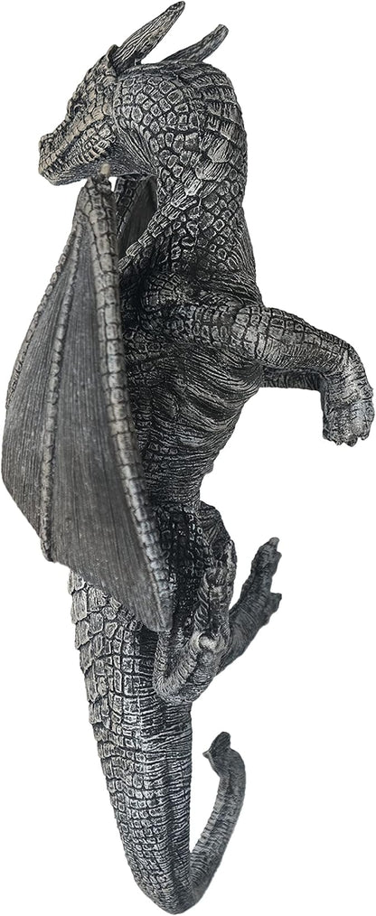 Dragon Winged Gargoyle Fence Hanger Outdoor Wall Decor- Detailed Fence Topper Hanging Statue- Gothic Climbing Grotesque Dragon for Garden, Patio, Porch (14 Inch)