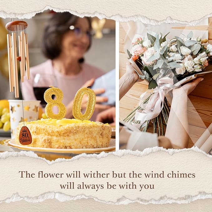 Leebbsin Birthday Gifts for Women, 80th Birthday Gifts Wind Chimes, Happy 80 Years Old Gift for Women Friendship, Best Friends, Coworker, Sister, Mom, Wife, Female, Best Gift Ideas-Lagre 36''