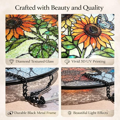 Sunflower Butterfly Suncatcher Window Hanging, 7.8" Stained Glass Decor, Gift for Family, Friends and Loved Ones, Home Decor for Window, Kitchen, Sunroom and Garden