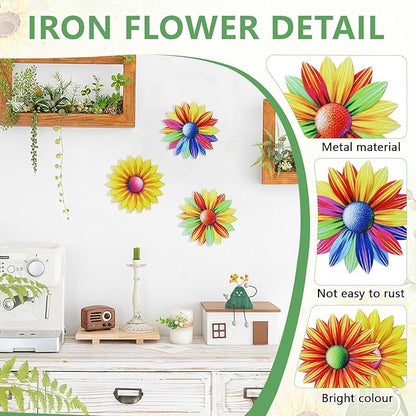 4PCS Metal Flowers Wall Decor, Outdoor Metals Flower Wall Art, 7.9in Metals Wall Flowers for Indoor Outside Home, Metal Wall Decor Art Garden Yard Outdoor Hanging Decoration（slower)