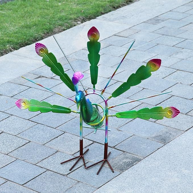 Outdoor Bottle Tree with Peacock Metal Stake for Outdoor Colorful Garden Decorative Bottle Holder & Outdoor