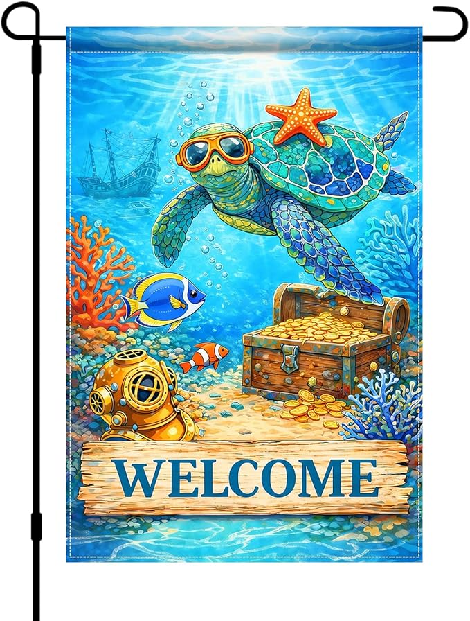 BlissYard Ocean Sea Turtle Welcome Garden Flag 12x18 Double Sided Vertical Outdoor Coastal Decor Underwater Coral Reef Yard Garden Lawn Patio Nautical Summer Banner