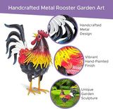 Hand-Painted Lifelike Metal Rooster Weather-Resistant Outdoor Garden Statue, Indoor/Outdoor Decor, Gift-Ready Centerpiece