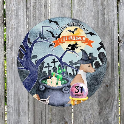 Retro Metal Sign 12"x12",Happy Halloween Scary Night Grave Witch Bats Trick Or Treat Dog Aluminum Tin Metal Sign for Home Living Room Bedroom Garden Farm Patio Decor Wall Art Poster