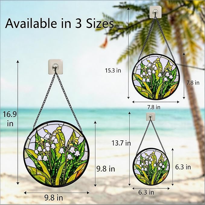 Stained Glass Sun Catcher,Valley FlowersStained Glass Window Hanging Garden Decor,Sun Catchers Indoor Window,Whimsical Decoration for Home Backyard Patio Lawn Porch with 7.9 INCH