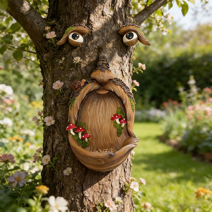 Playful Tree Faces Decor Outdoor (9.9" Tall), Whimsical Tree Decorations Outdoor for Gardens & Yards, Adding Personality to Nature for Your Lawn & Garden Ornaments