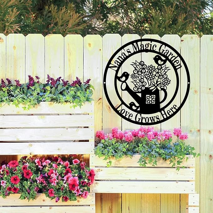 Custom Garden Sign Art,Personalized Garden Wall Art Decor,Custom Metal Flowers Shop,Birds Metal Sign for Home Wall Hanging Outdoor Decorate Gifts