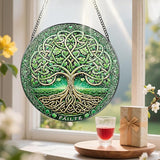 Stained Glass Window Hanging, Pauyadu Tree of Life Sun Catchers, Stained Glass Suncatcher, Tree of Life Decor Gifts for Women, Men, Wife, Lovers, Couple and Friend - 8 Inch