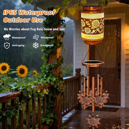 2 Pack Sunflower Solar Wind Chimes for Outside, Gifts for Mothers Day Mom Women Grandma Birthday Memorial Teacher, 32" Windchimes Outdoor Decor Hanging Solar Lantern for Garden Porch Patio Backyard