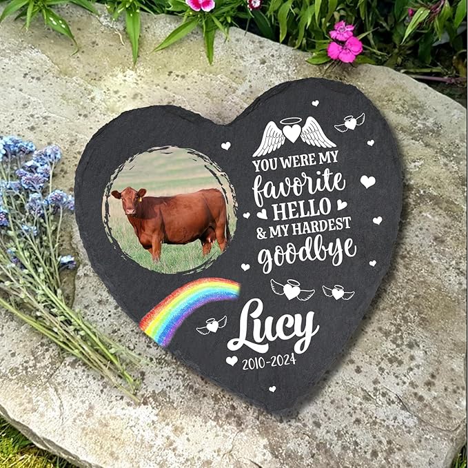 Personalized Pet Memorial Gifts for Loss of Cow Dog Cat, Customized Pet Memorial Stone, Pet Memorial Gifts for Pet Owner Dog Mom Cat Lover, Pets Cemetery Decorations for Grave