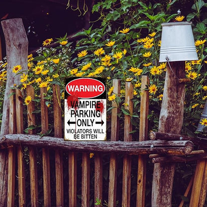 Funny No Parking Sign, Metal Warning Tin Signs, Vampire Parking Only, Violators Will be Bitten, Yard Sign Garage Farm Garden Wall Decor Sign Plaque Outdoor for Home Fence 8 X 12 Inches