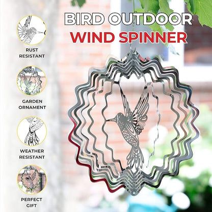 Metal Hummingbird Garden Wind Spinner, 11" Kinetic Hanging Art Sculpture, Tree Patio, Garden Decor Yard Art, Unique Gifts