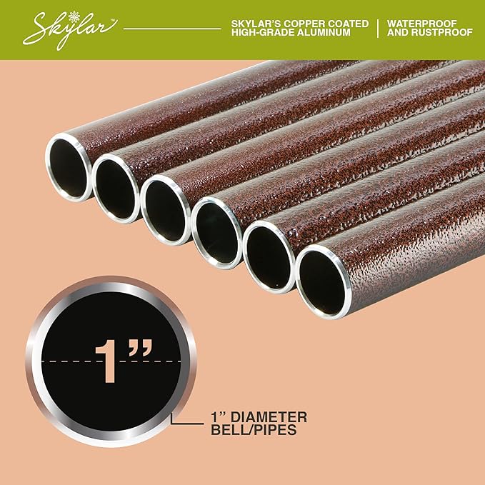 Skylar Aluminum Wind Chimes – 38 Inch Outdoor Wind Chimes with Brushed Copper Finish, Deep Tone Metal Chimes with Adjustable Striker & Wind Sail, Patio, Porch, Garden & Memorial Decor