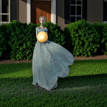 DiliComing Solar Fairy Garden Statue 22 Inch Resin Garden Decor - Large Outdoor Yard Figurine for Patio Lawn, Waterproof Garden Statue Gift for Women, 14x11x22.5 Inch New Packaging