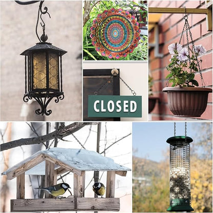 236 Inch Hanging Chain, Silver Metal Chains for Hanging Plants, 12× S Hooks, 12× Buckles, 12× Rings, 24×Screw Hooks for Bird Feeder, Planter, Lantern and Wind Chimes (Silver)