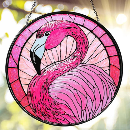 Flamingo Stained Glass Window Hanging 7.87inch Bird Light Sun Catcher Gifts for Women Wall Decor Handmade Flamingo SunCatcher Decoration for Garden Home Decor