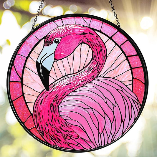 Flamingo Stained Glass Window Hanging 7.87inch Bird Light Sun Catcher Gifts for Women Wall Decor Handmade Flamingo SunCatcher Decoration for Garden Home Decor