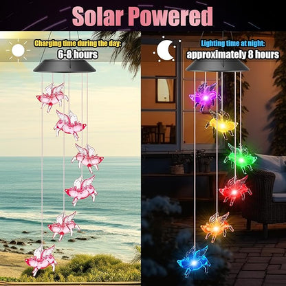 Thyle Outdoor Solar Flying Pig Wind Chimes Lights Color Changing Flying Pig Chimes Romantic Solar Powered Wind Bell Waterproof Lights for Garden Room Patio Indoor Outdoor Decoration