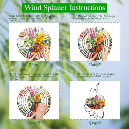 3D Flower Wind Spinner 10 Inch Garden Wind Spinners with Flower Designs for Yard Stainless Steel Flower Spinner with Unique Visual Effect Hanging Flower Wind Sculptures Garden Decor Gift